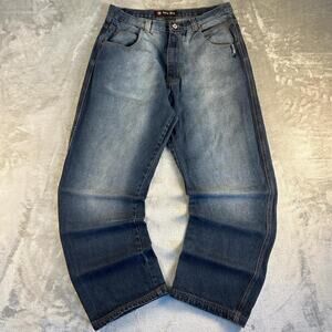 Vintage Y2K Bare Fox Baggy Jeans Mens 36x32 Blue Distressed Fade Denim Skater